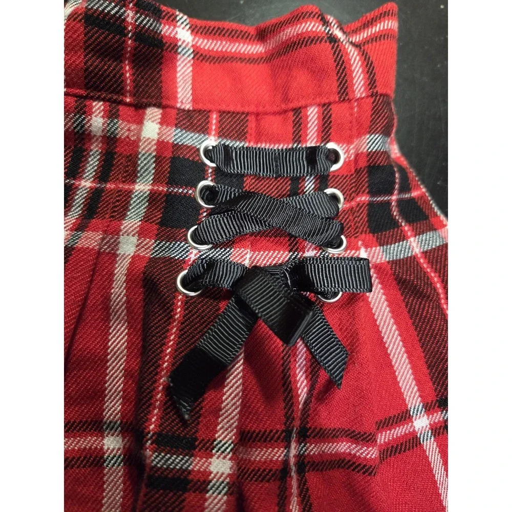 Justice Skort Girls 6/7 Red Plaid Pleated School Uniform Lace‎ Up Bows Mini